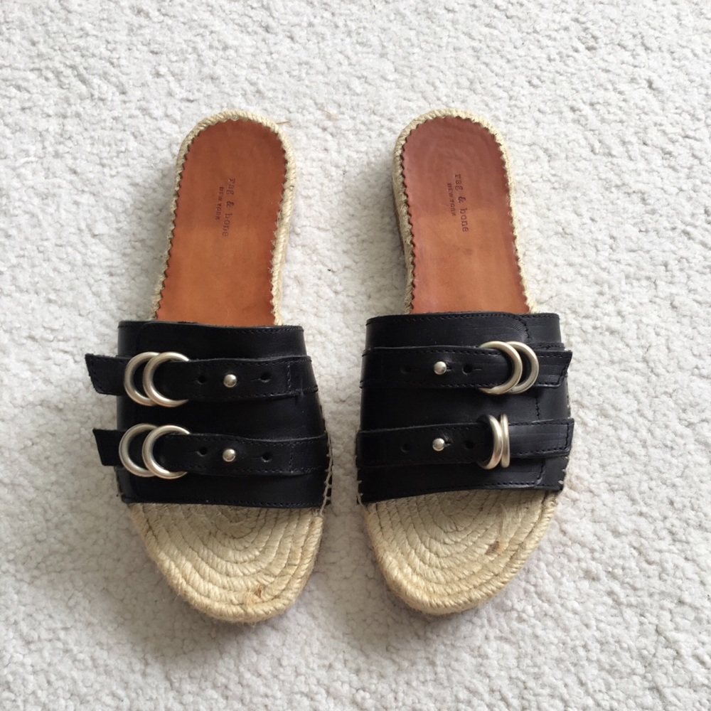 Rag & bone espadrille Leather black sandals 6.5